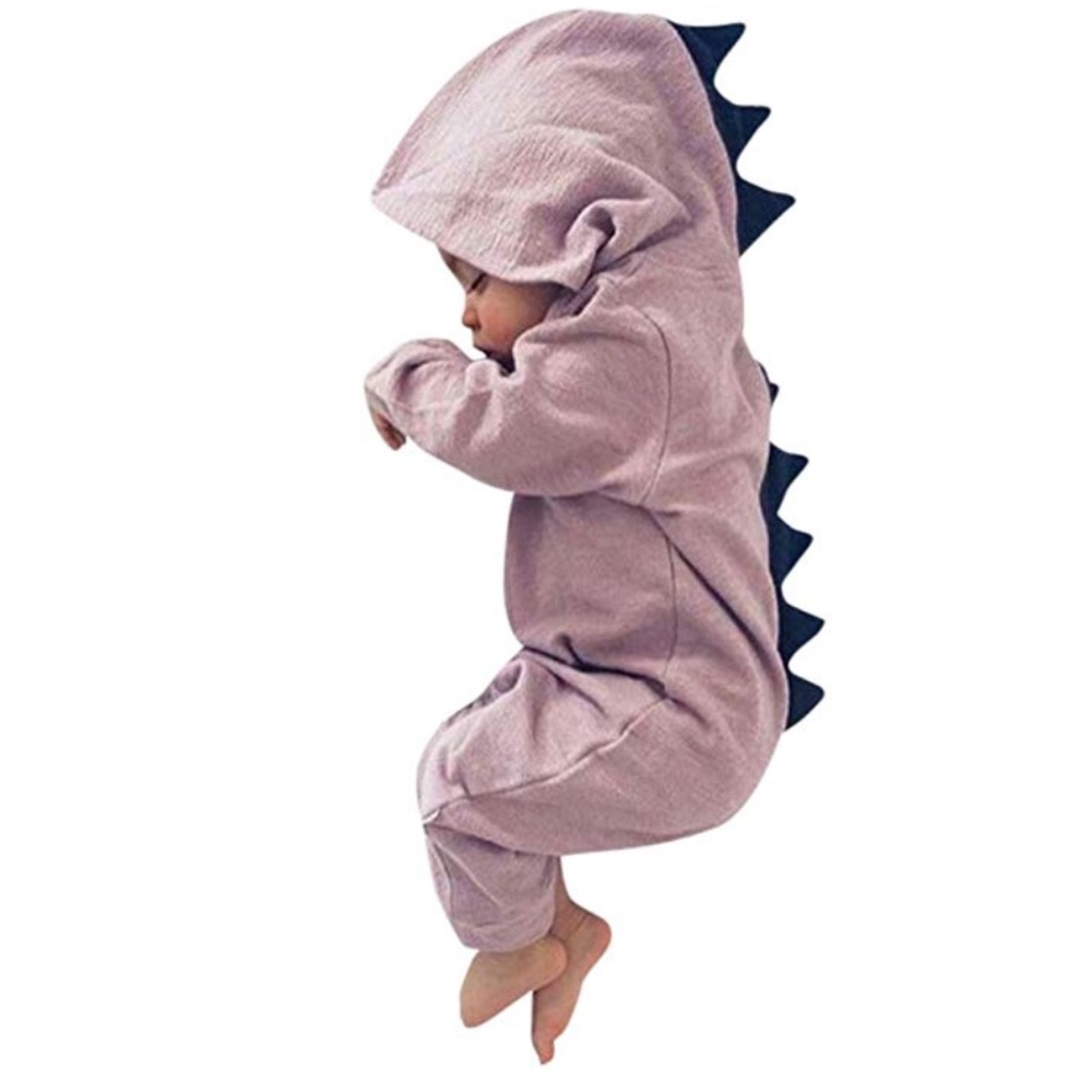 🏆Adorable Pink Dinosaur Hooded Baby Romper - Picture 2 of 4